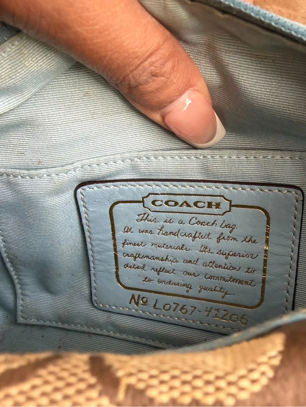 Vintage Y2K Coach 11206 Signature Stripe Demi Shoulder Bag Baby Blue 2007